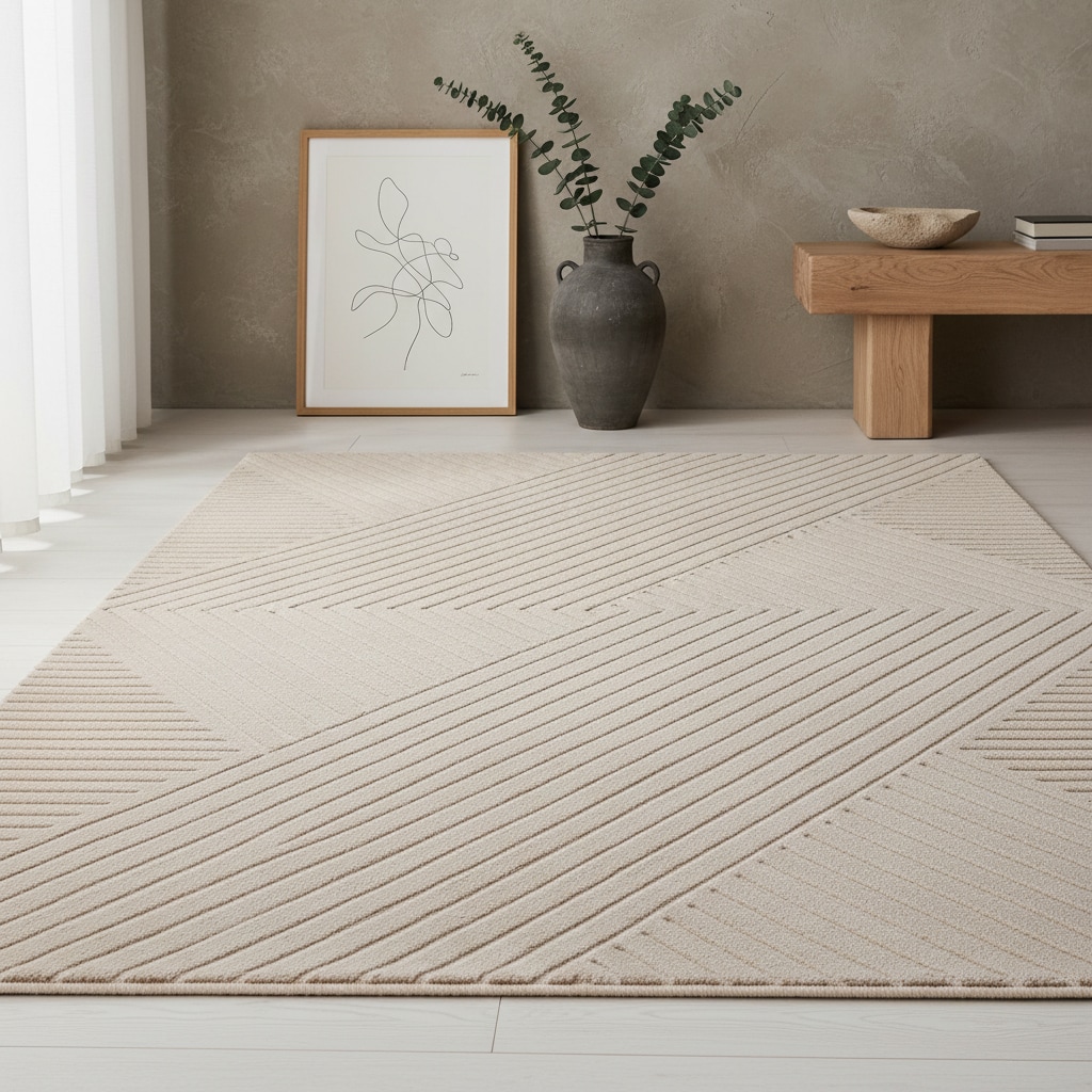 Teppich Kurzflor ILLER in Beige, mit 3D-Design, aus Jute, Florhöhe 12 mm, 200 x 290 cm