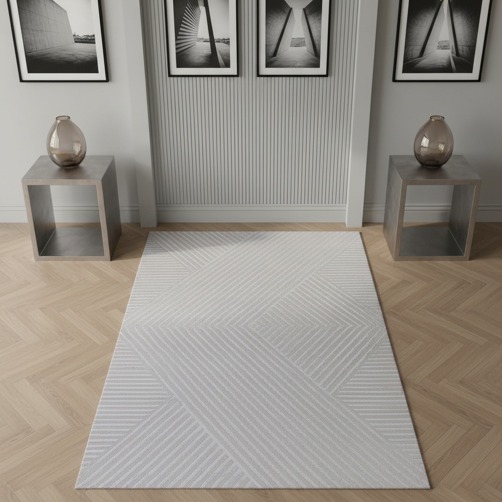 Teppich Kurzflor ILLER in Silber, mit 3D-Design, aus Jute, Florhöhe 12 mm, 80 x 150 cm