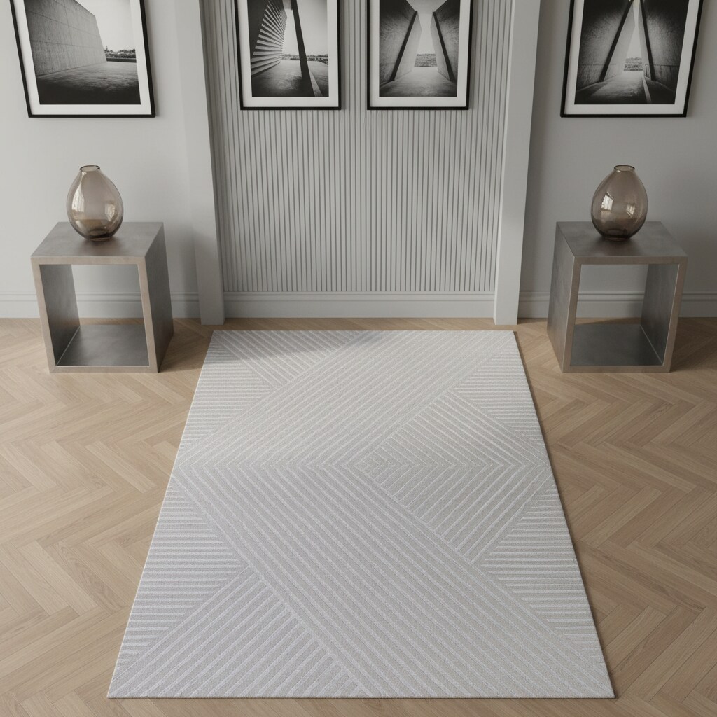 Teppich Kurzflor ILLER in Silber, mit 3D-Design, aus Jute, Florhöhe 12 mm, 80 x 250 cm