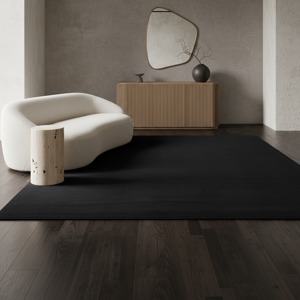 Teppich Kurzflor Waschbar LECH in Schwarz, einfarbig, 160 x 230 cm