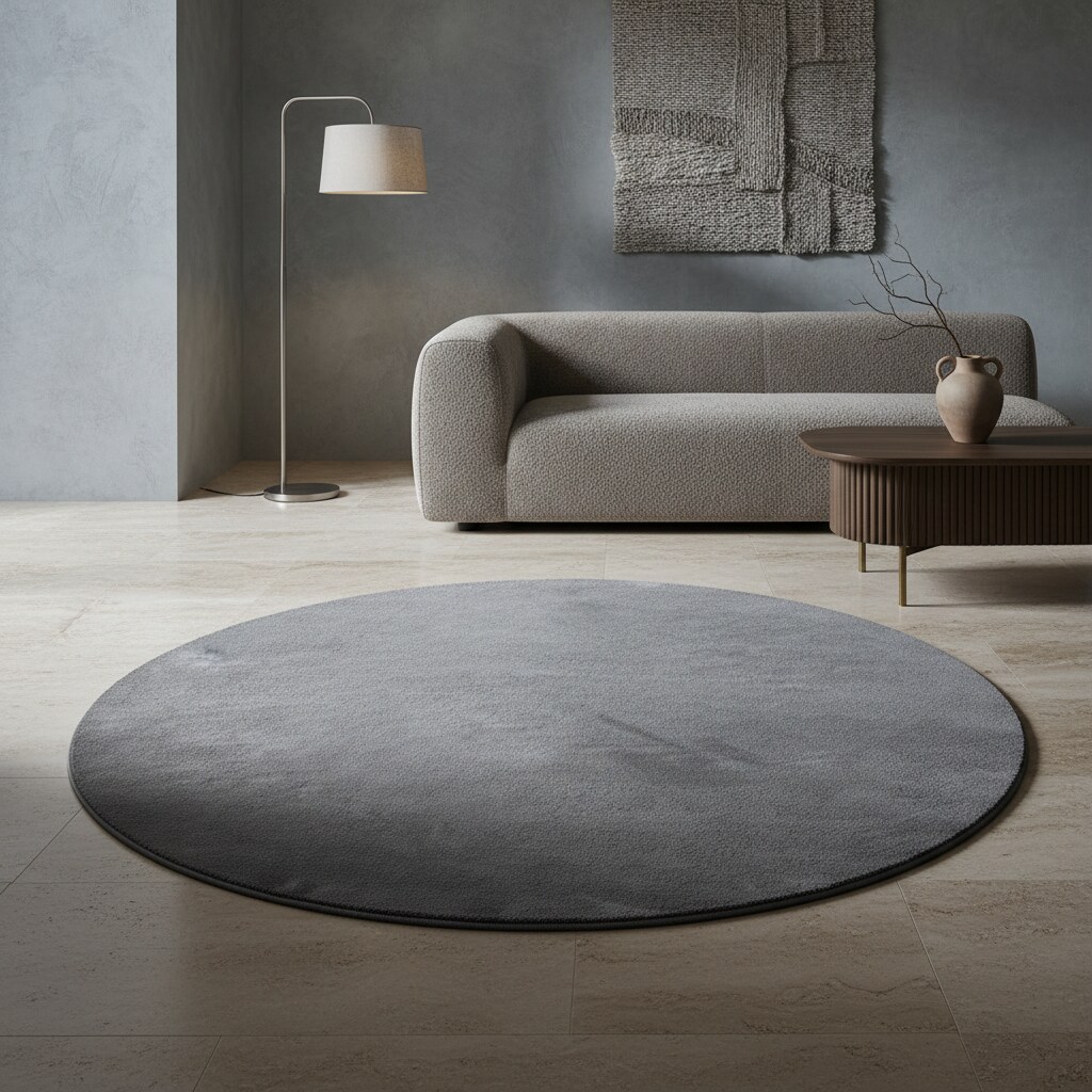 Teppich Kurzflor Waschbar LECH in Grau, einfarbig, Ø 120 cm