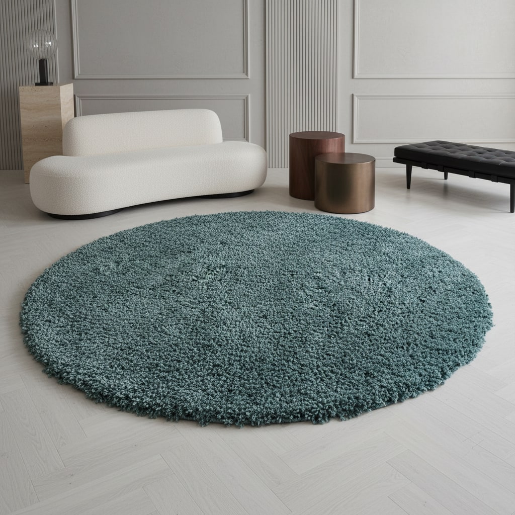 Teppich Hochflor SPREE in Türkis, einfarbig, Ø 160 cm