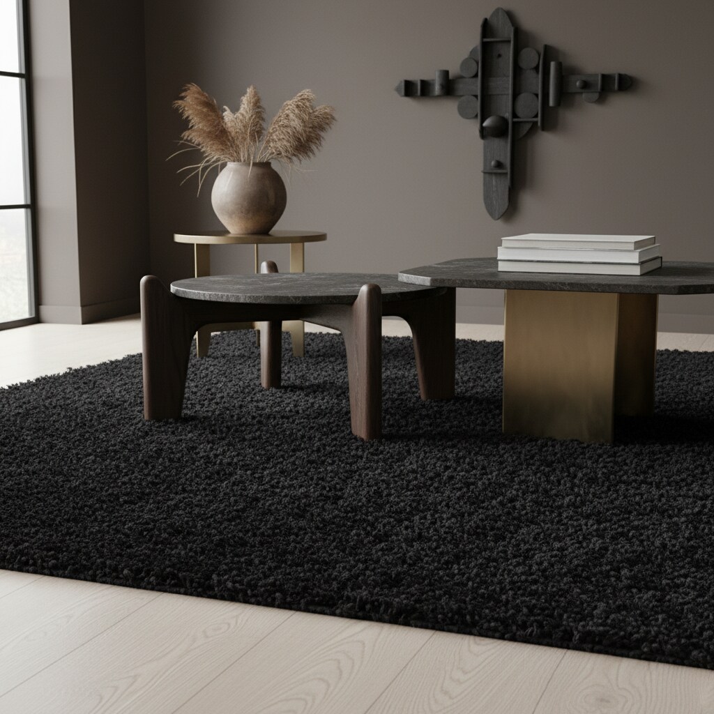 Teppich Hochflor SPREE in Schwarz, einfarbig, 80 x 250 cm