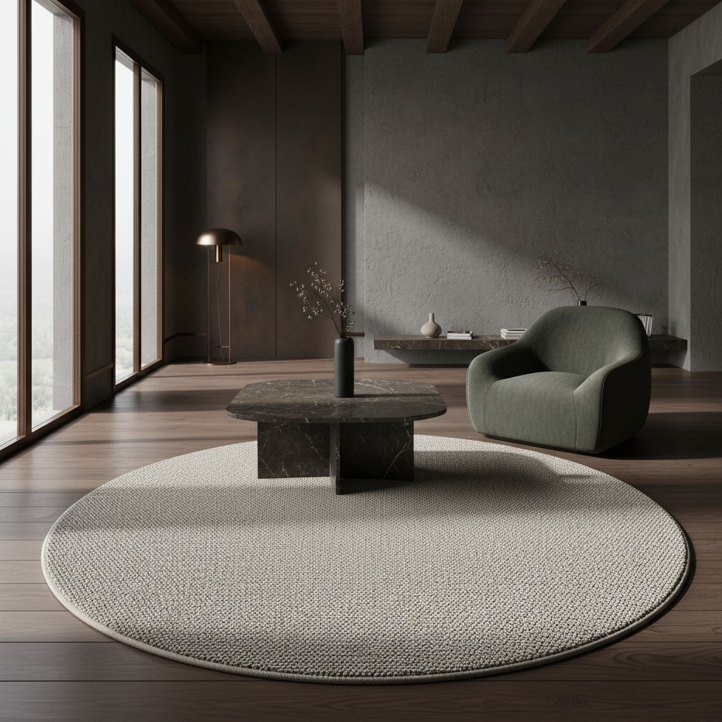 Teppich Flachgewebe CIMA in Creme, einfarbig, Ø 120 cm