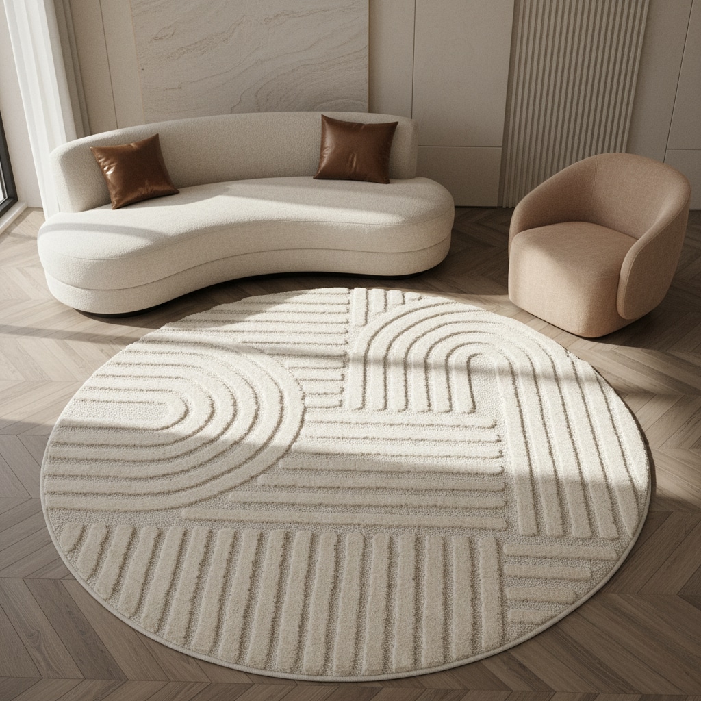 Teppich Hochflor RIGI in Creme, im Skandi-Boho-Stil, Ø 120 cm