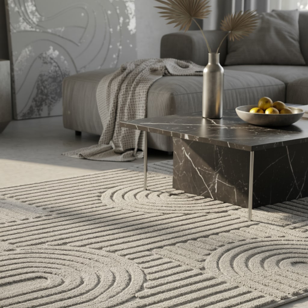 Teppich Hochflor RIGI in Silber, im Skandi-Boho-Stil, 120 x 170 cm