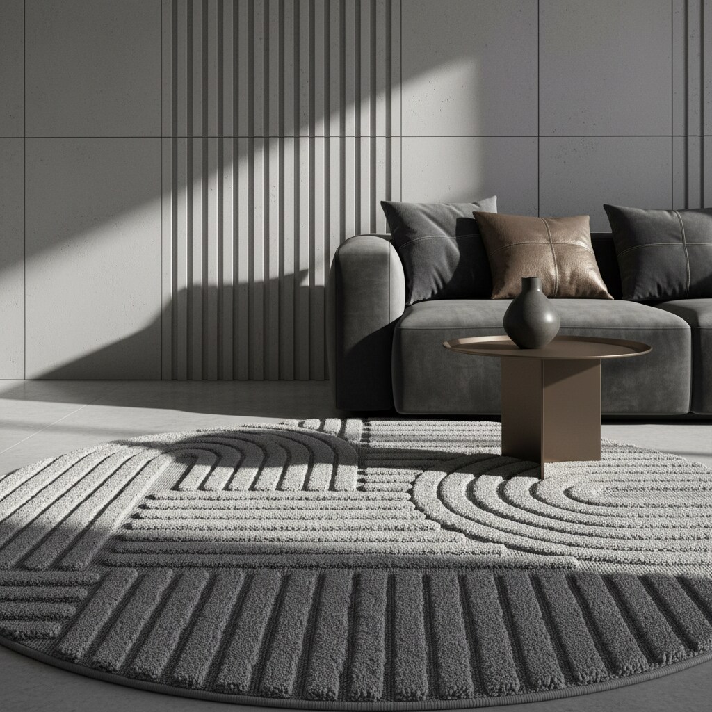 Teppich Hochflor RIGI in Silber, im Skandi-Boho-Stil, Ø 160 cm