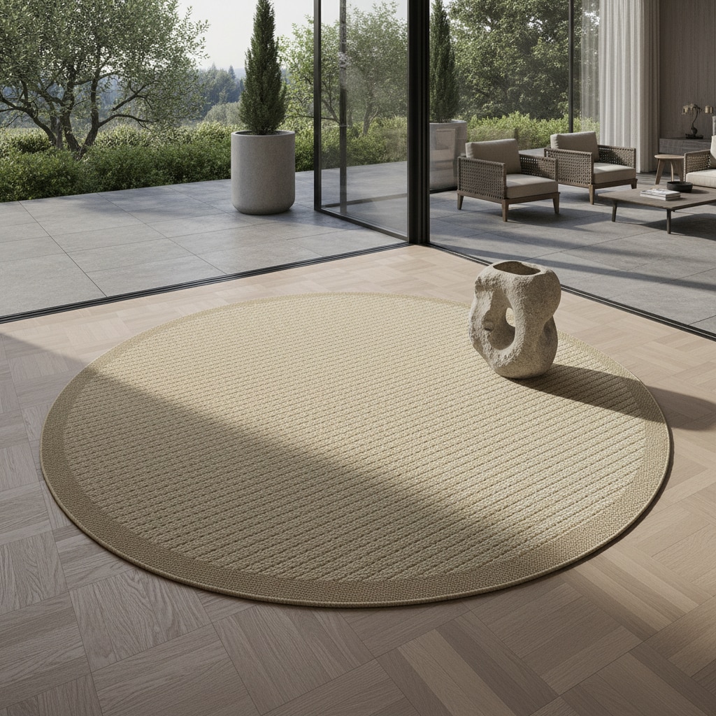Teppich Outdoor DAFNE in Beige, einfarbig, Ø 120 cm