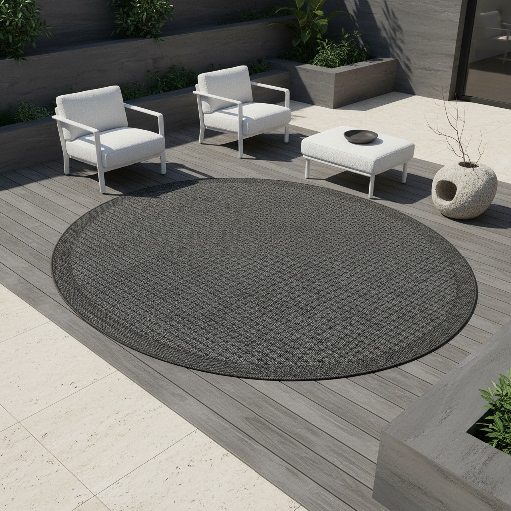 Teppich Outdoor DAFNE in Schwarz, einfarbig, Ø 120 cm