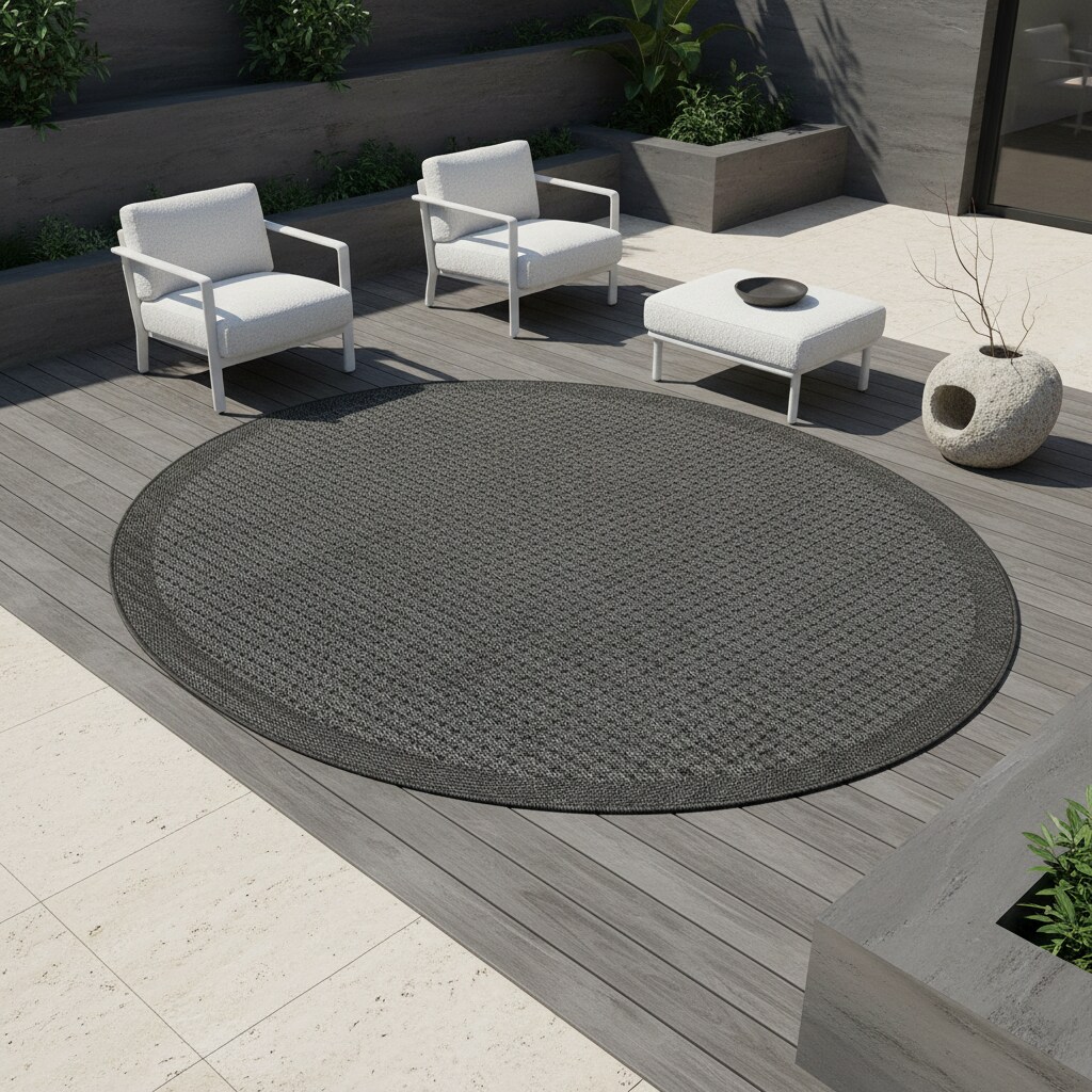 Teppich Outdoor DAFNE in Schwarz, einfarbig, Ø 200 cm