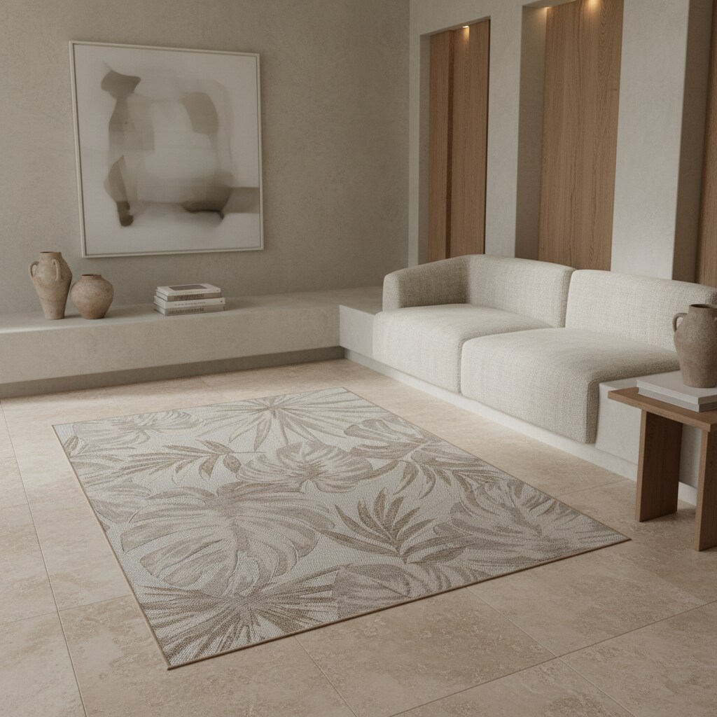 Teppich Outdoor VENTOUX in Beige, mit Tropen-Motiv, 160 x 230 cm