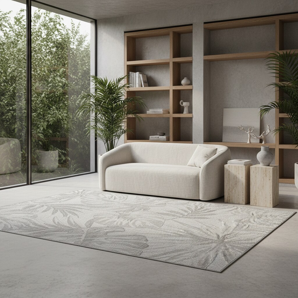 Teppich Outdoor VENTOUX in Grau, mit Tropen-Motiv, 80 x 250 cm