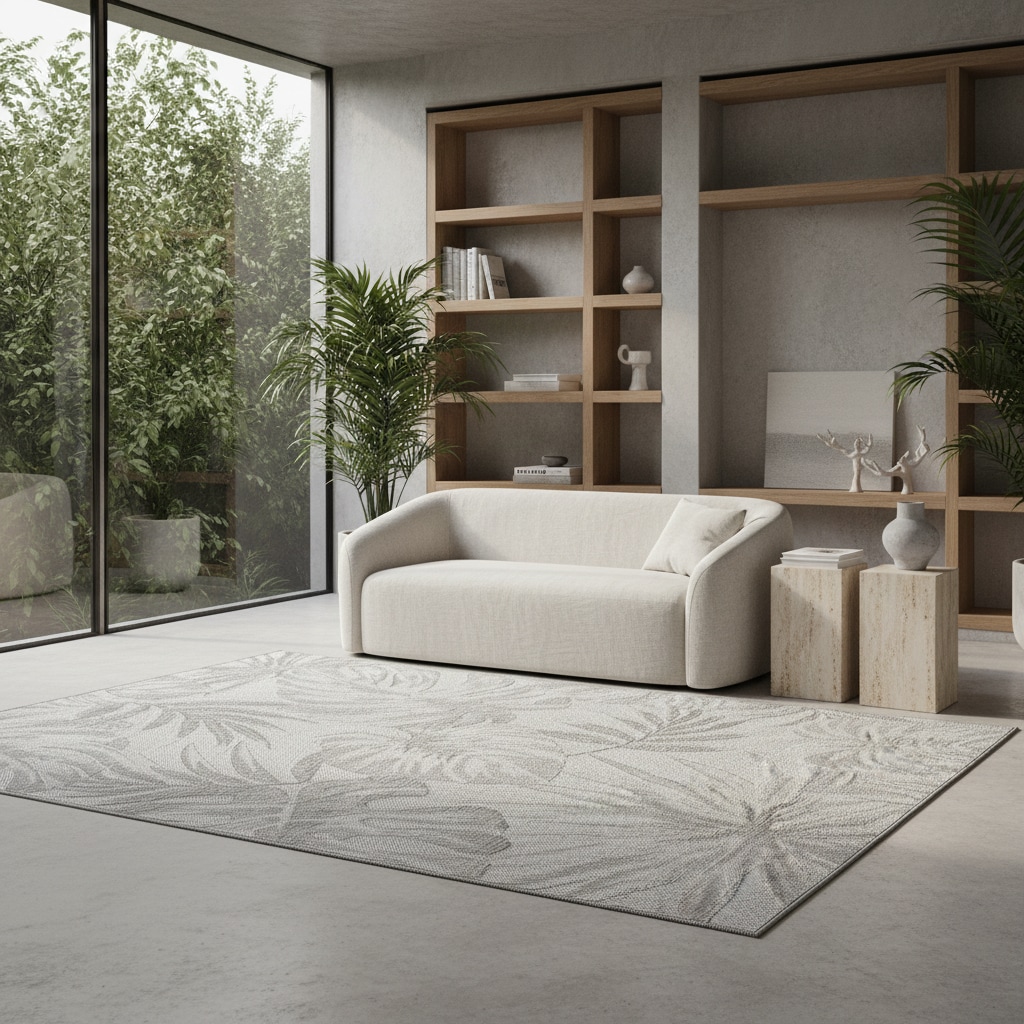 Teppich Outdoor VENTOUX in Grau, mit Tropen-Motiv, 240 x 340 cm