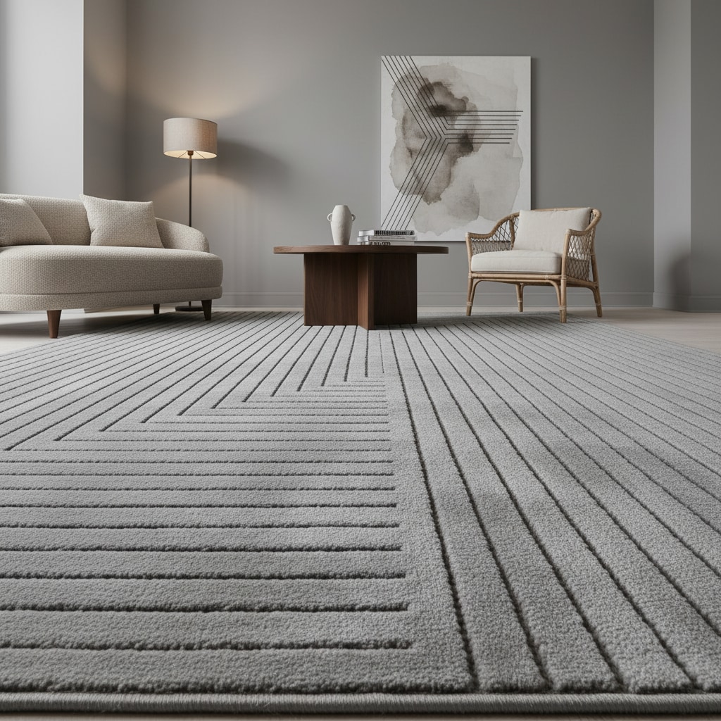Teppich Outdoor ENGADIN in Silber, im Skandi-Stil mit 3D-Design, aus Polypropylen, 80 x 250 cm
