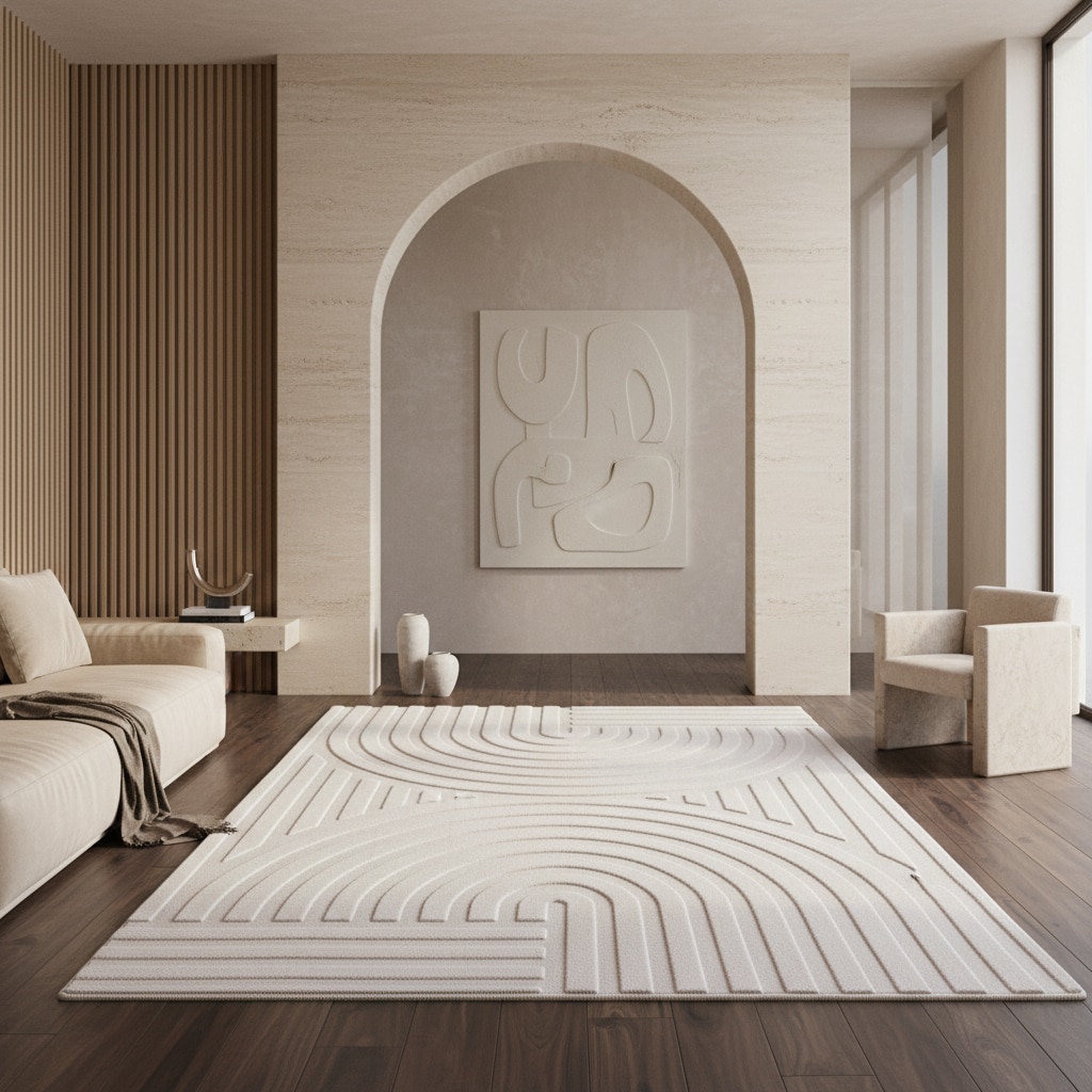 Teppich Kurzflor Waschbar LAVAREDO in Creme, im Boho-Stil, 140 x 200 cm
