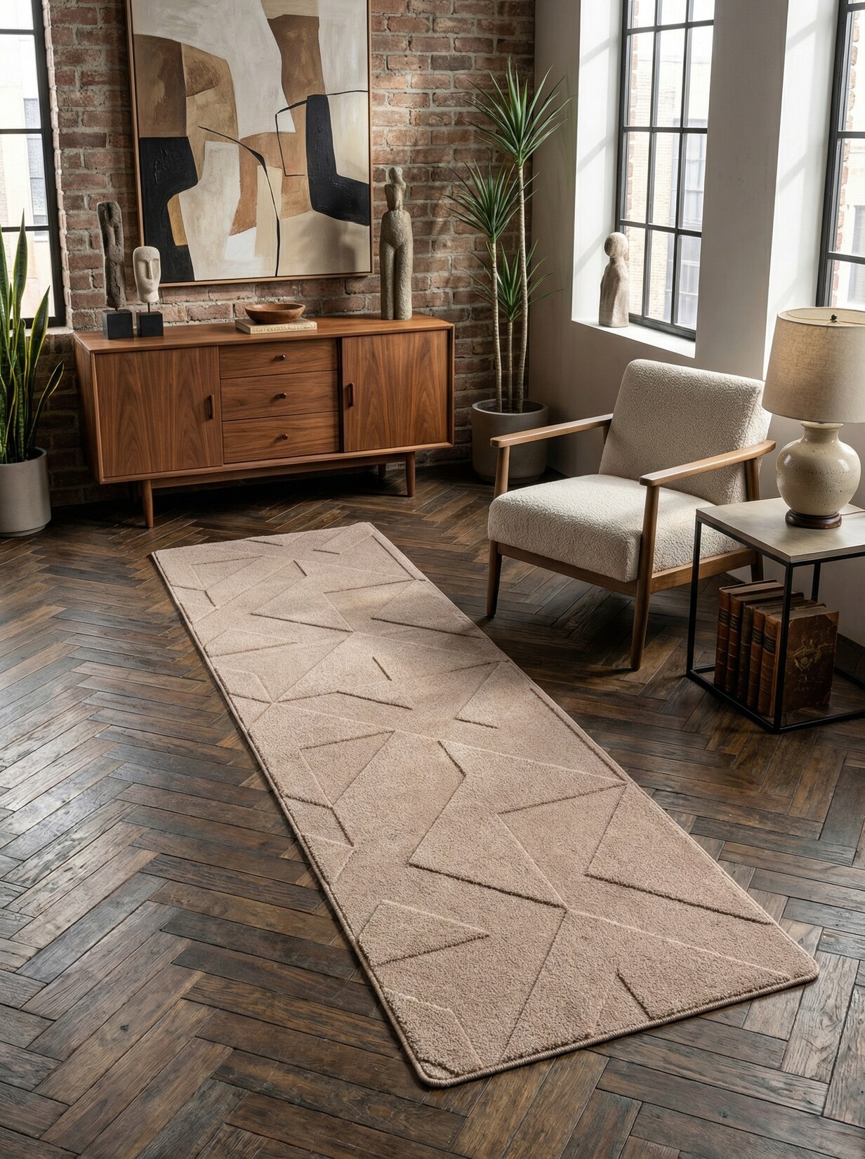 Teppich Kurzflor Waschbar LAVAREDO in Beige, geometrisch, 80 x 250 cm