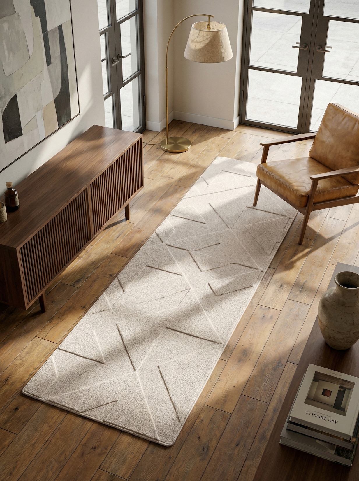 Teppich Kurzflor Waschbar LAVAREDO in Creme, geometrisch, 80 x 150 cm