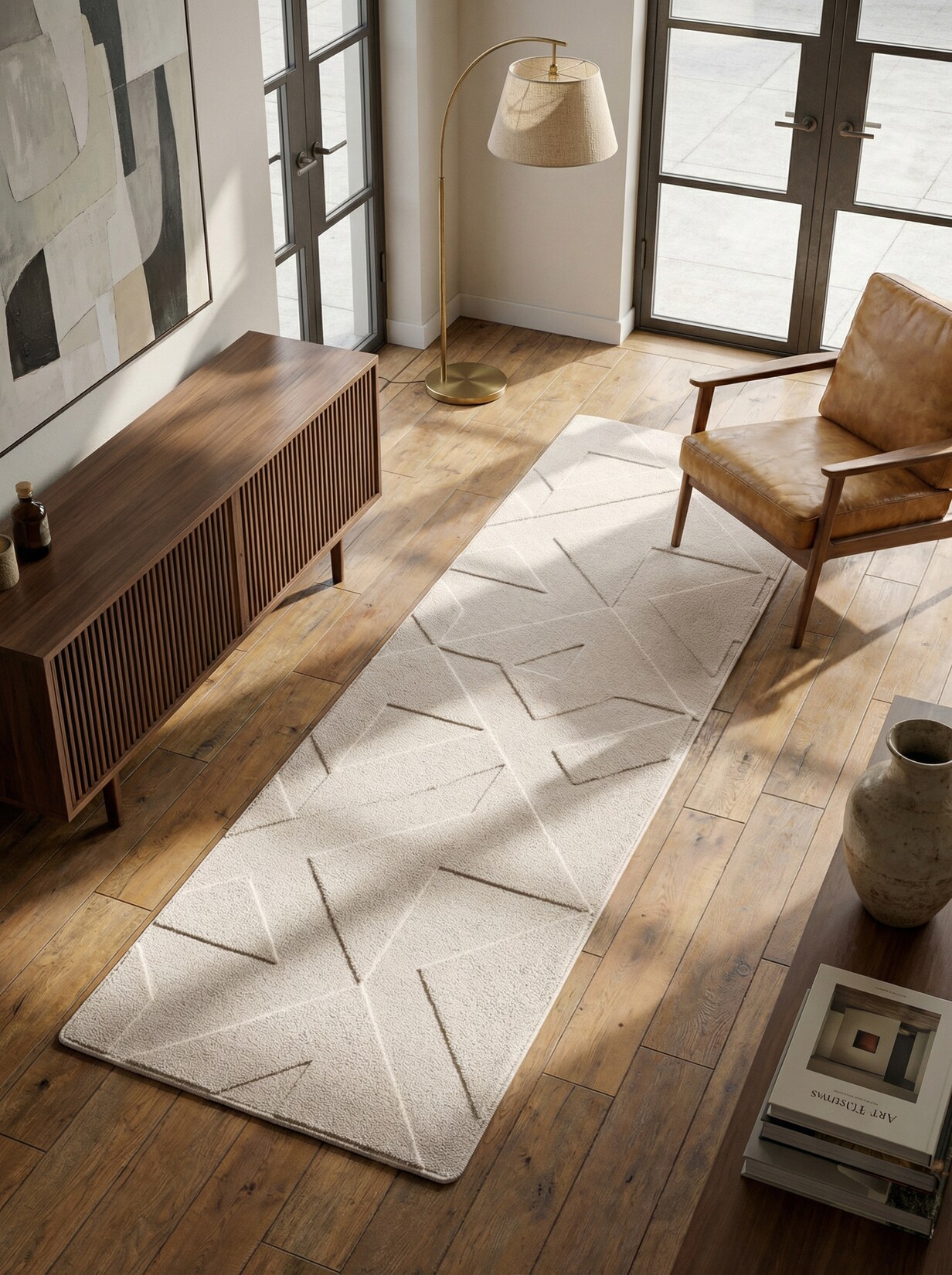 Teppich Kurzflor Waschbar LAVAREDO in Creme, geometrisch, 80 x 250 cm