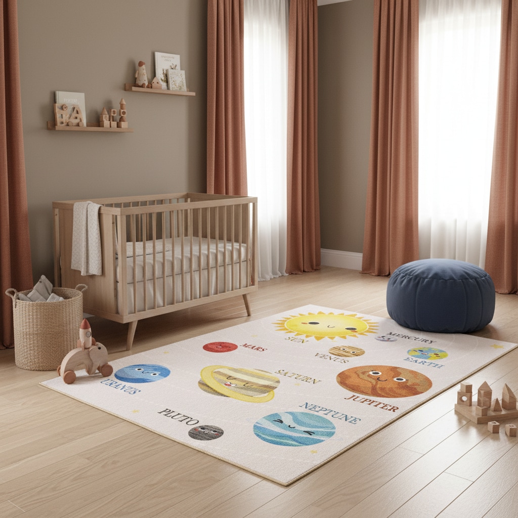 Spielteppich TRAUN in Beige, mit Planeten-Motiv, 160 x 230 cm