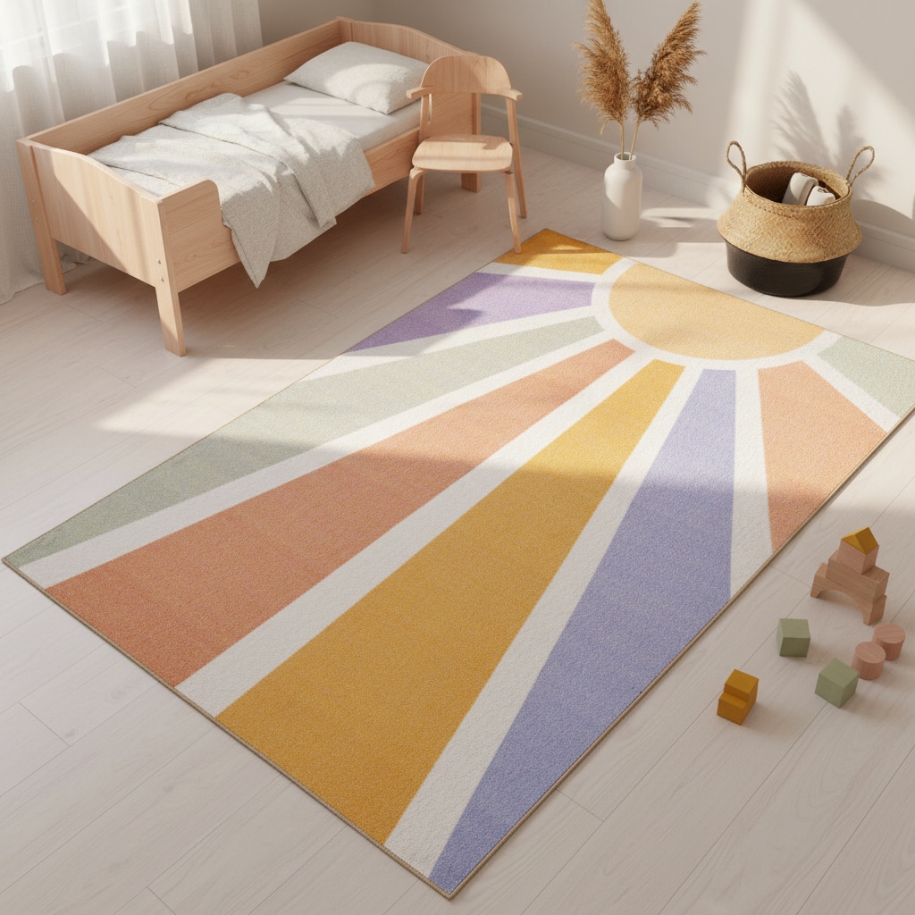 Spielteppich TRAUN in Bunt, mit Sonnenstrahlen-Motiv, 120 x 170 cm