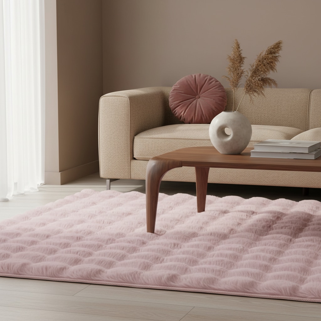 Hochflorteppich Waschbar NAUDERS, einfarbig, Rosa, 120 x 170 cm