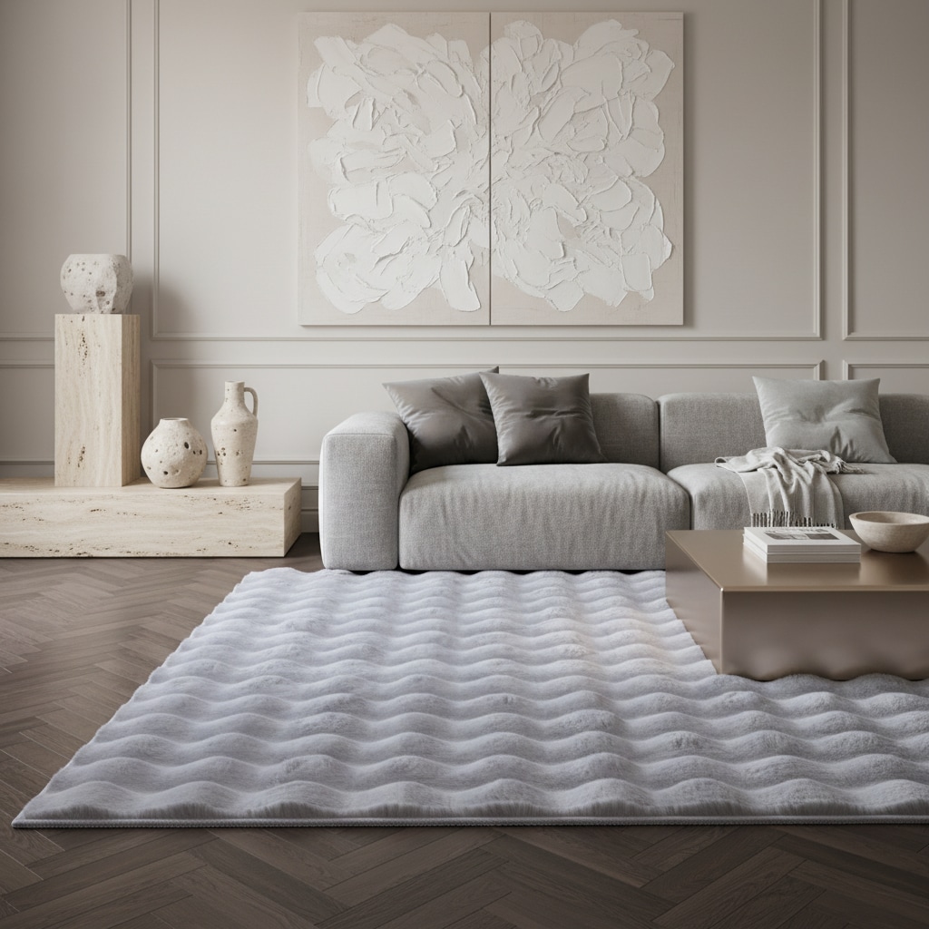 Hochflorteppich Waschbar NAUDERS, einfarbig, Silber, 200 x 290 cm