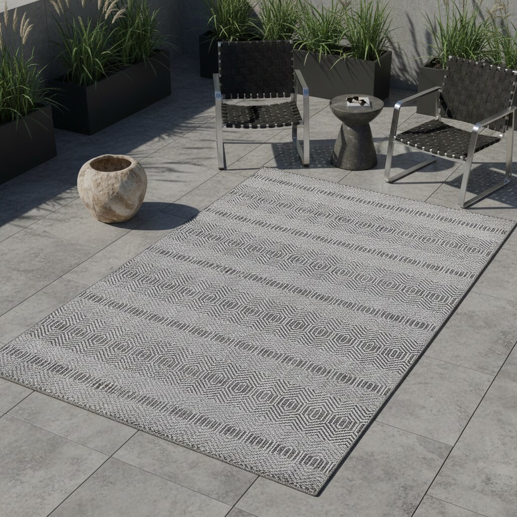 Outdoorteppich LIRIA, im Boho-Stil, Grau, 60 x 100 cm