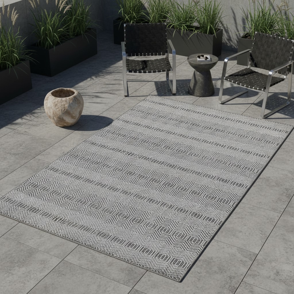 Outdoorteppich LIRIA, im Boho-Stil, Grau, 140 x 200 cm