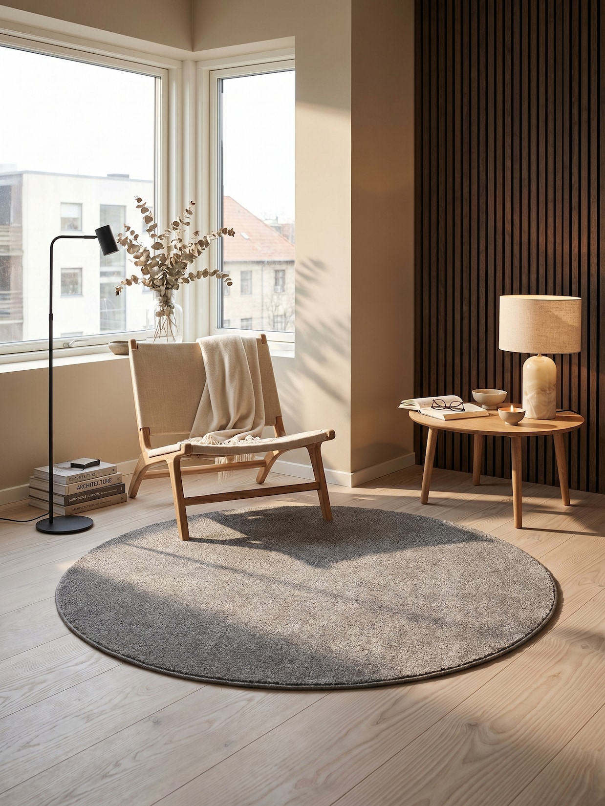 Kurzflorteppich MAIN, einfarbig, Beige, Ø 160 cm