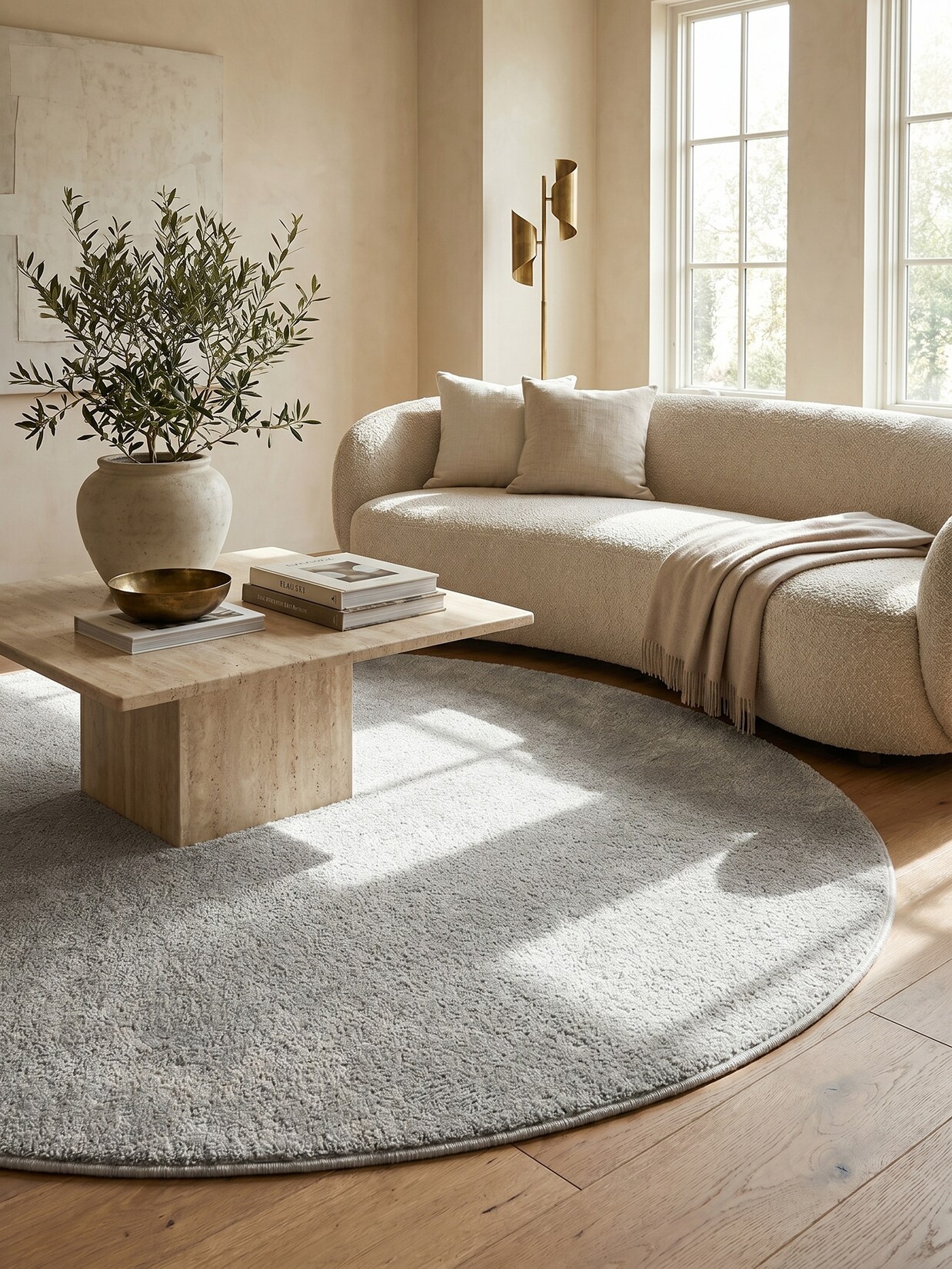 Kurzflorteppich MAIN, einfarbig, Creme, Ø 200 cm