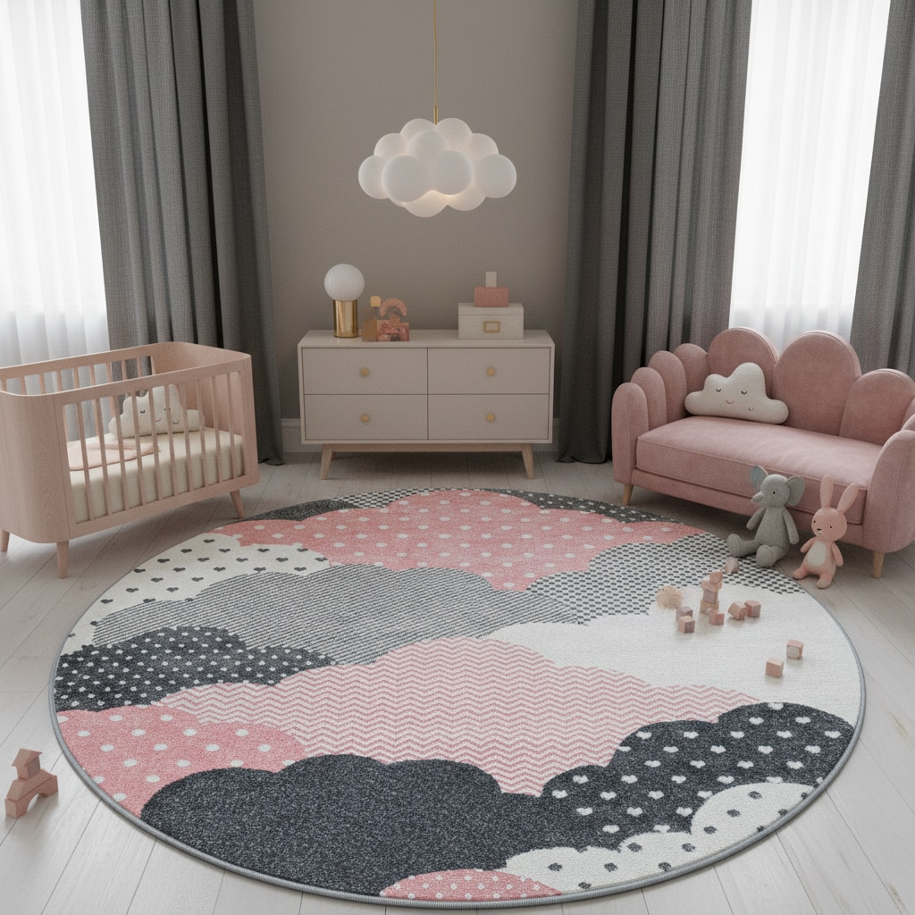 Kinderteppich COGNE, mit Wolken-Motiv, Rosa, Ø 160 cm