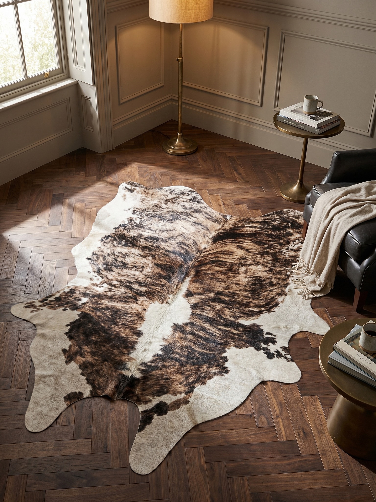 Flachwebteppich GASTEIN, in Rindsleder-Optik, aus Polyester, Braun, 100 x 135 cm 
