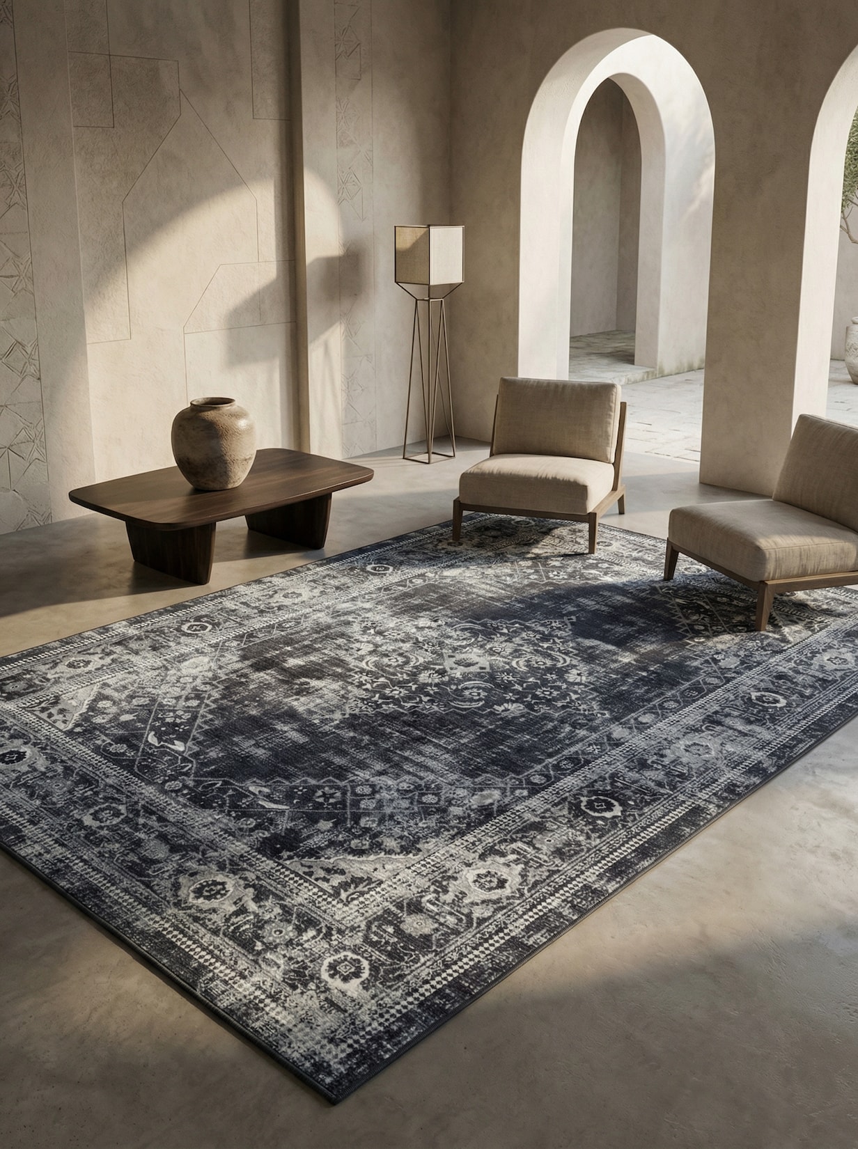 Flachwebteppich Waschbar PIZOL, orientalisch, Schwarz, 80 x 250 cm