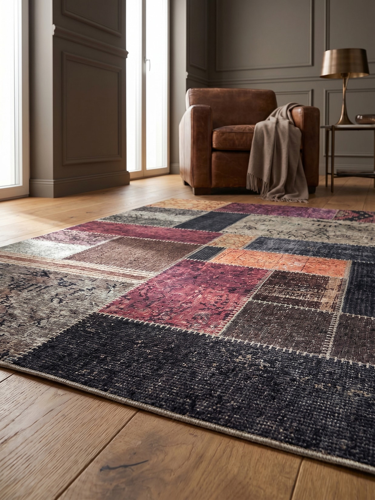 Flachwebteppich Waschbar PIZOL, im Patchwork-Stil, Bunt, 140 x 200 cm
