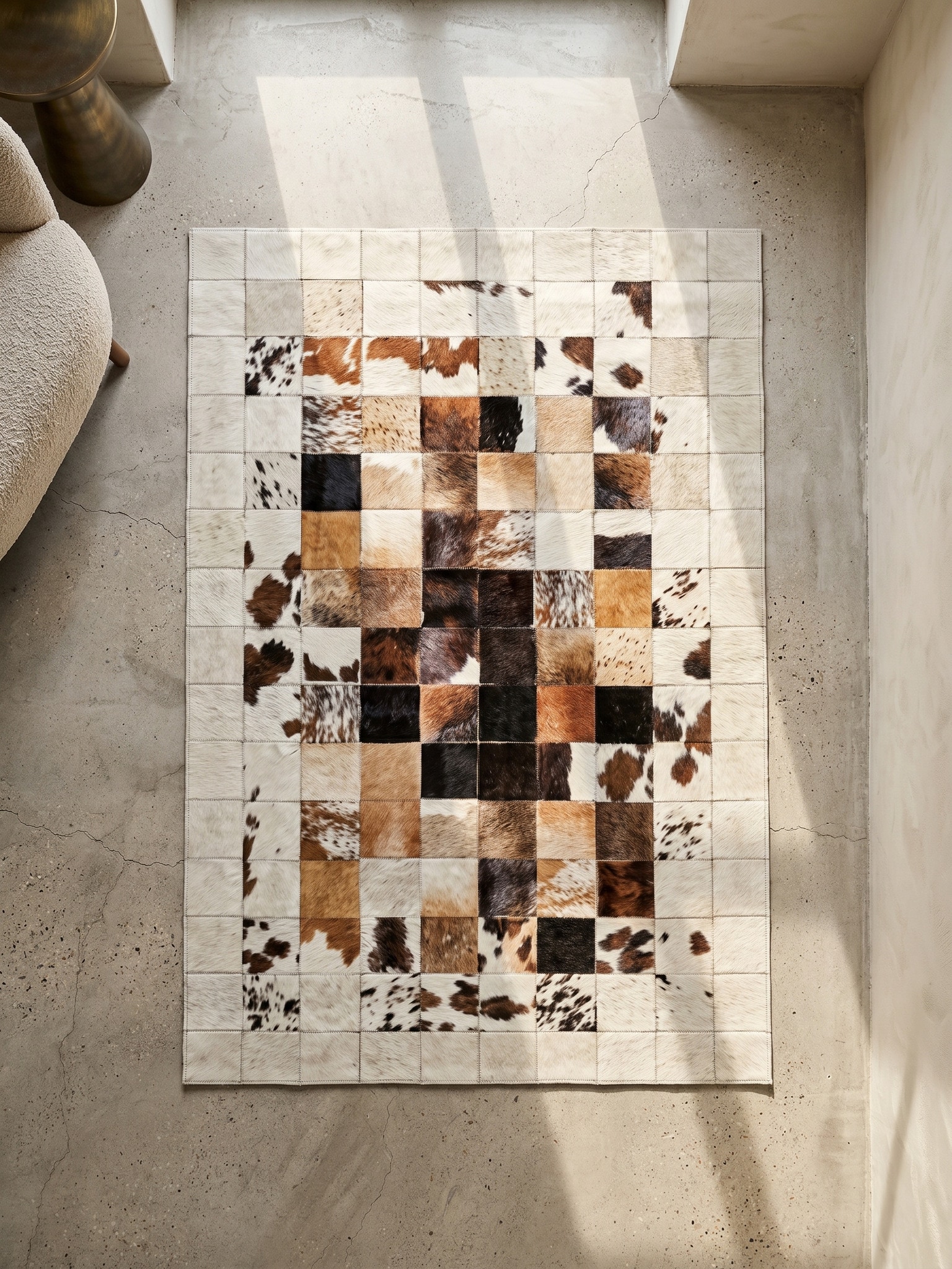 Flachwebteppich Waschbar PIZOL, im Patchwork-Stil, Wei&szlig;, 80 x 150 cm 