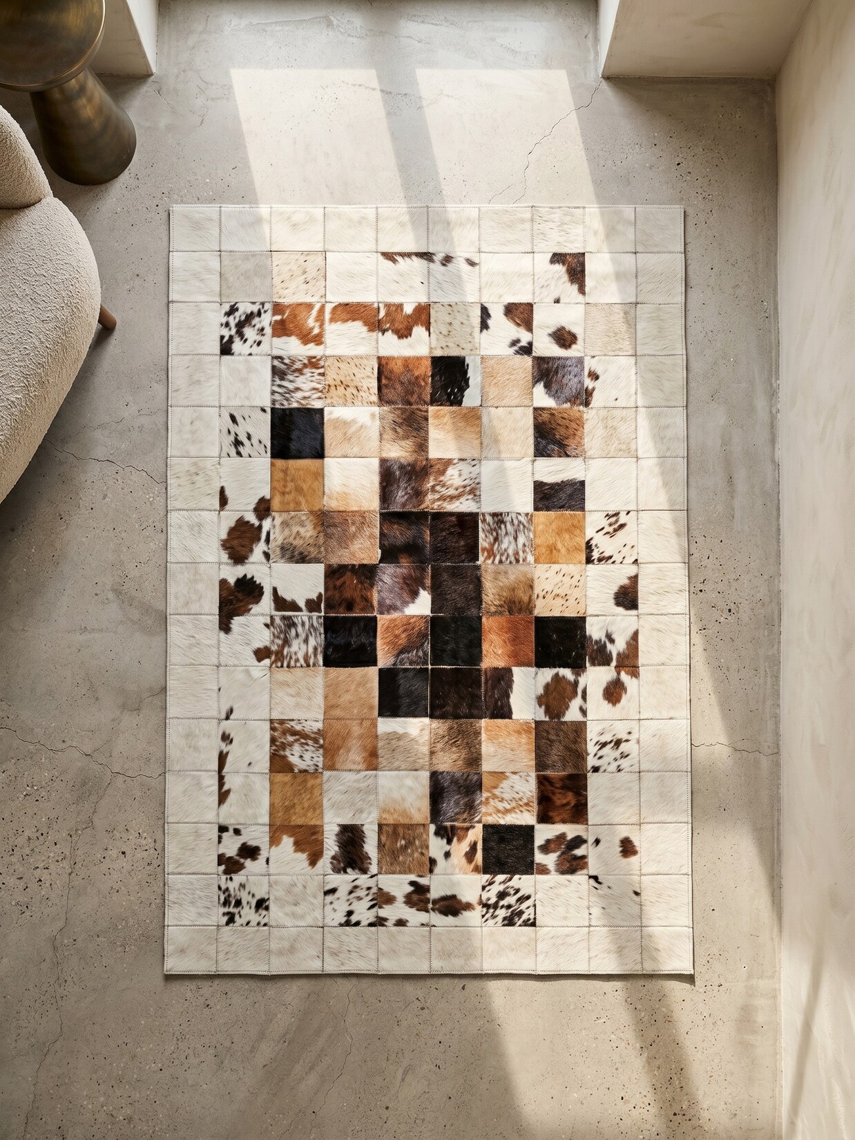 Flachwebteppich Waschbar PIZOL, im Patchwork-Stil, Weiß, 140 x 200 cm
