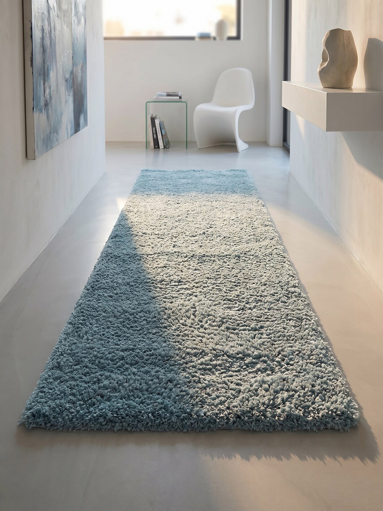 Hochflorteppich SALZACH, einfarbig, Blau, 80 x 250 cm