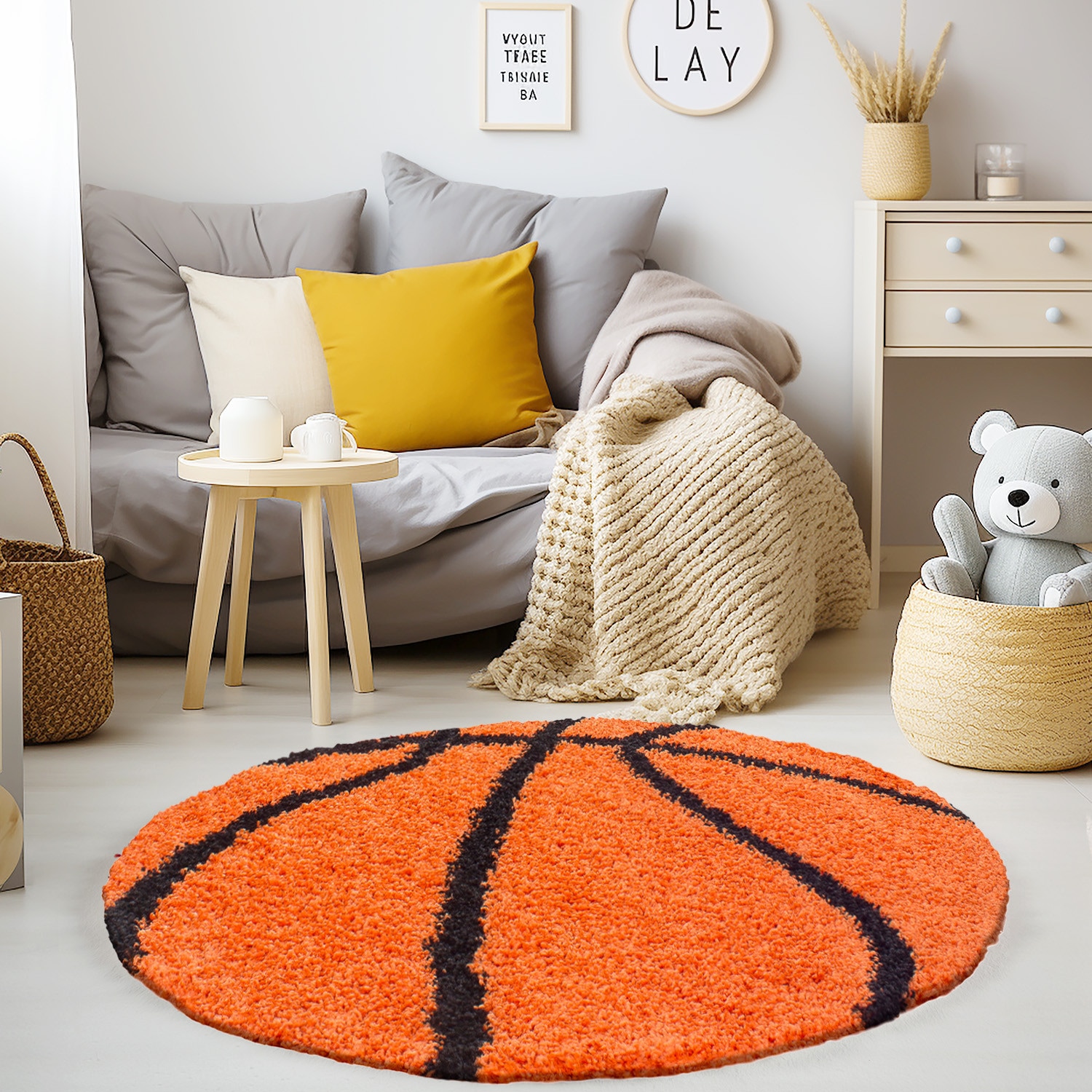 Kinderteppich MATREI, mit Basketball-Motiv, Orange, &Oslash; 100 cm 