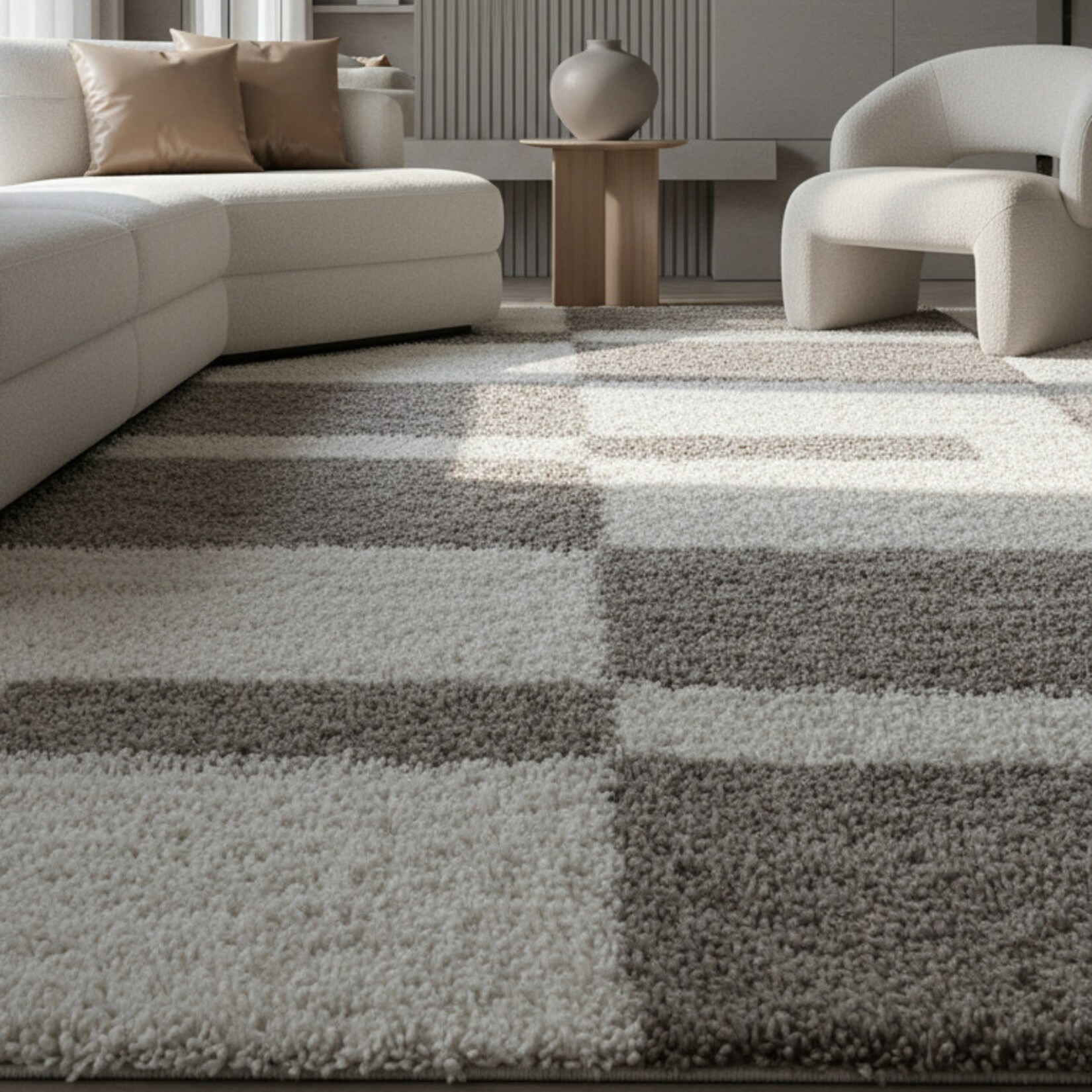 Hochflorteppich WERFEN, kariert, Beige, 80 x 150 cm