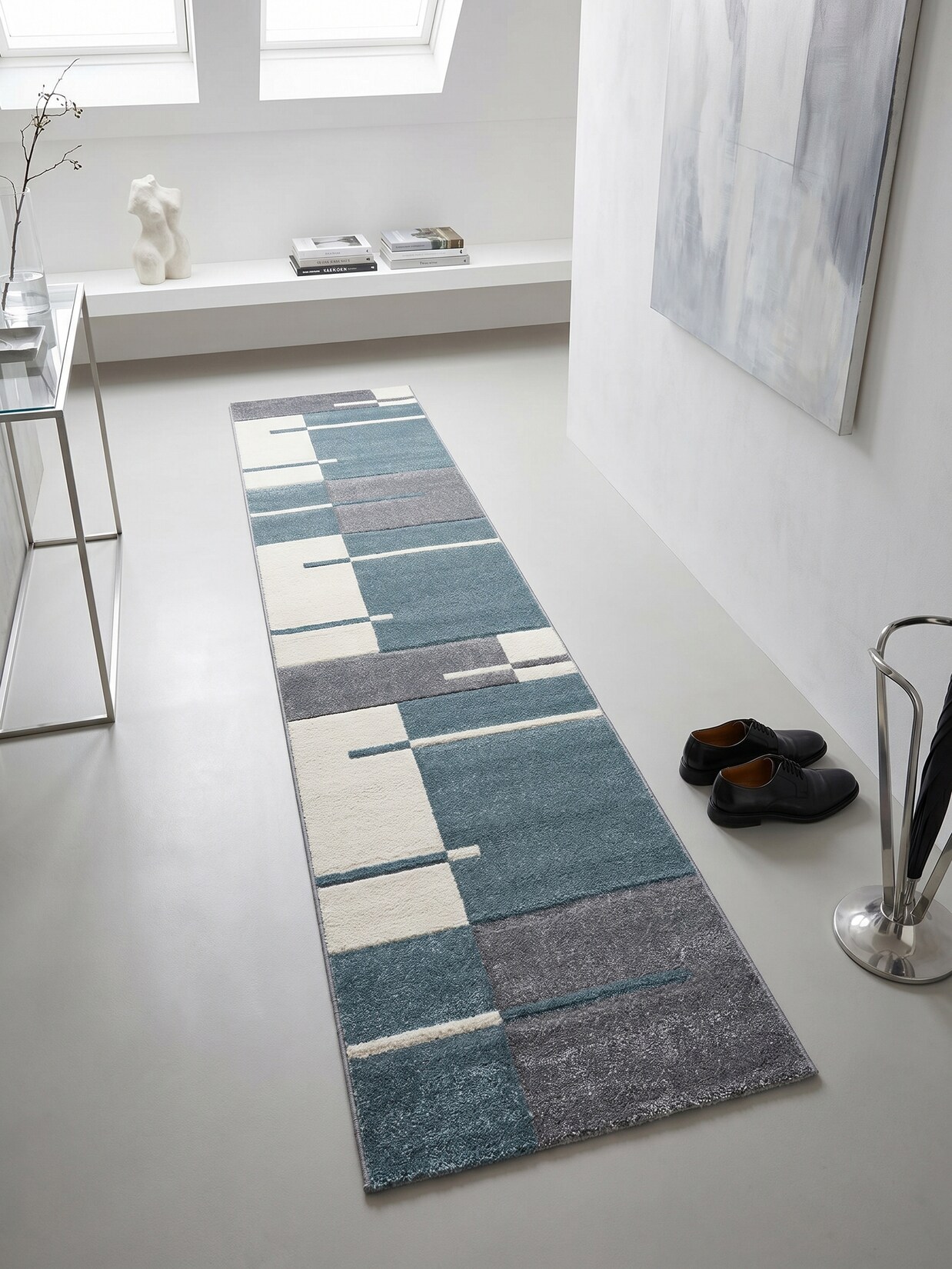Kurzflorteppich LATEMAR, kariert, Blau, 80 x 300 cm