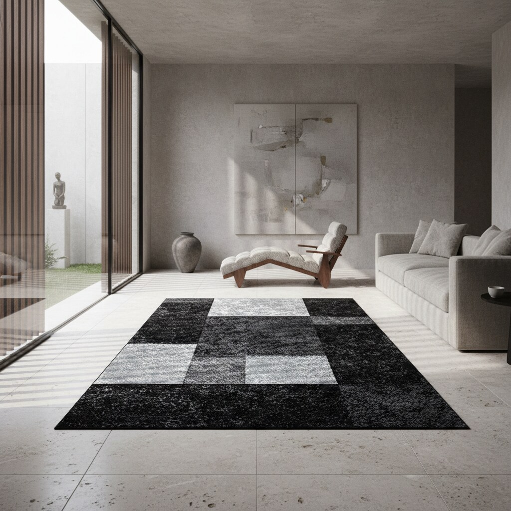 Kurzflorteppich LATEMAR, kariert, Schwarz, 120 x 170 cm