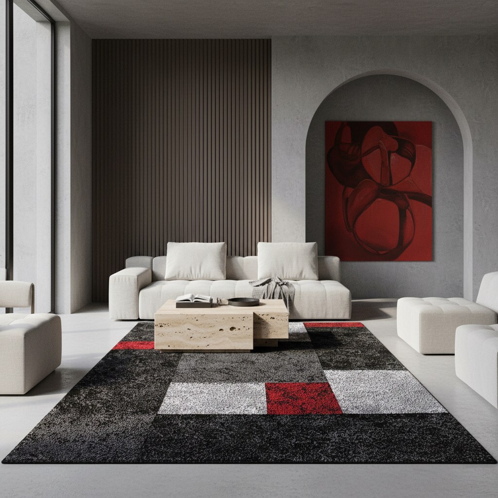 Kurzflorteppich LATEMAR, kariert, Rot, 80 x 150 cm