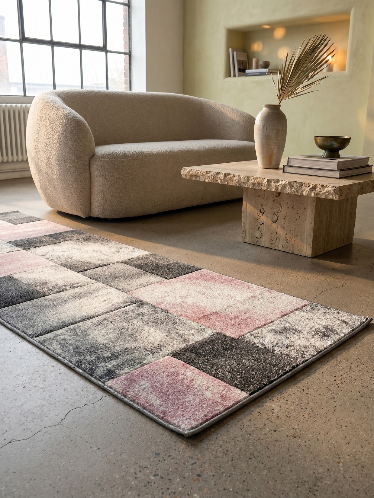 Kurzflorteppich LATEMAR, kariert, aus Polypropylen, Rosa, 80 x 300 cm