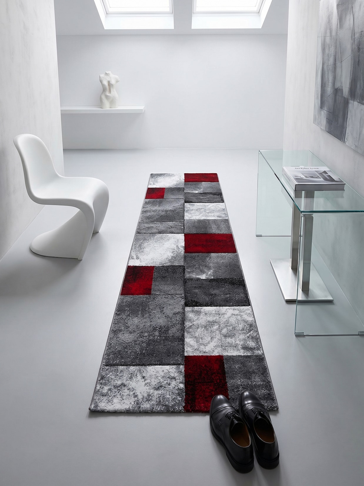 Kurzflorteppich LATEMAR, kariert, aus Polypropylen, Rot, 80 x 150 cm