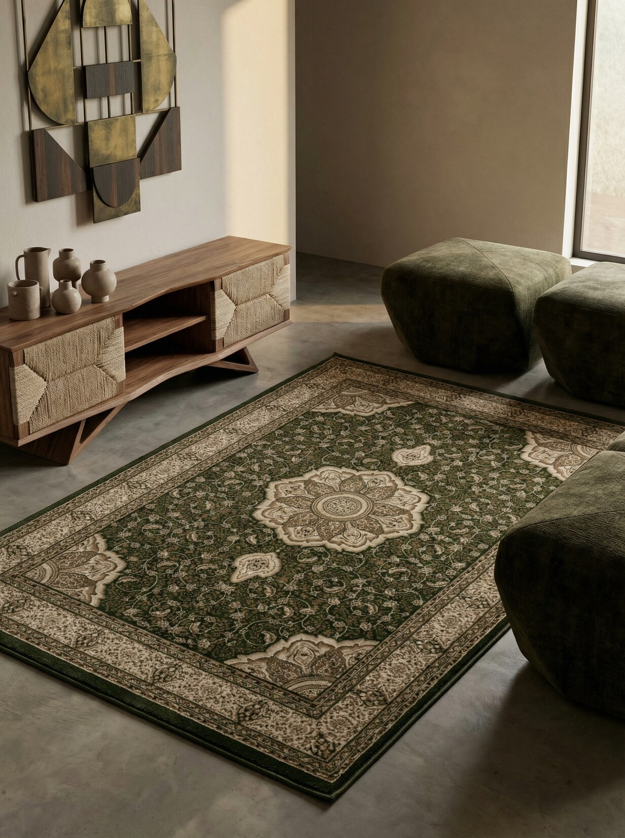 Kurzflorteppich GEISLER, orientalisch, Grün, 240 x 340 cm