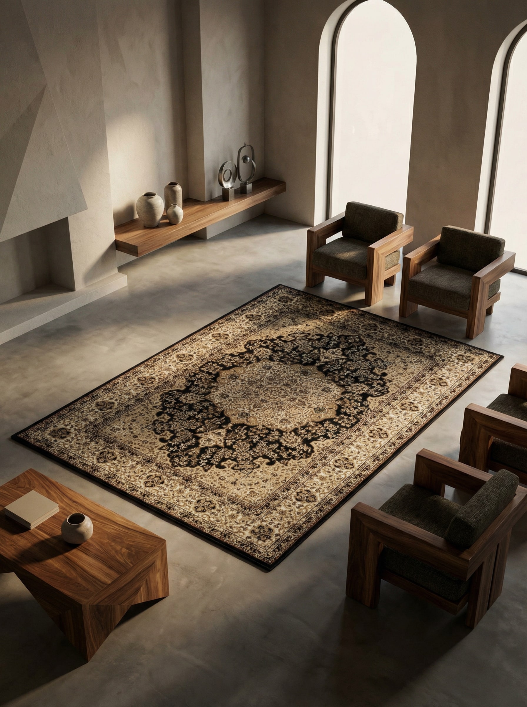Kurzflorteppich GEISLER, orientalisch, aus Polypropylen, Schwarz, 80 x 150 cm 