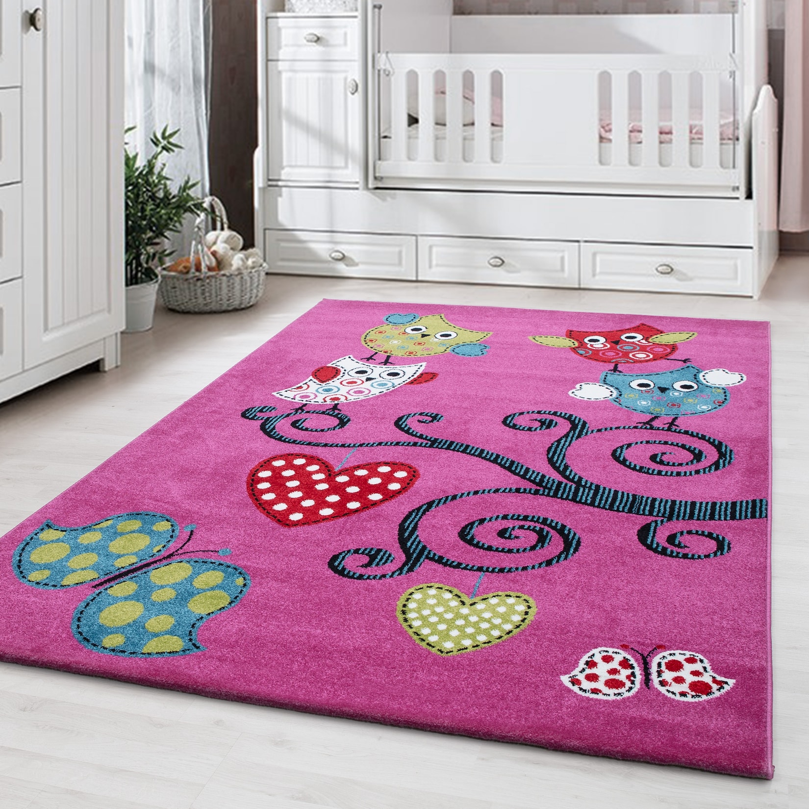 Kinderteppich TASNA, mit Eulen-Motiv, Violett, 160 x 230 cm