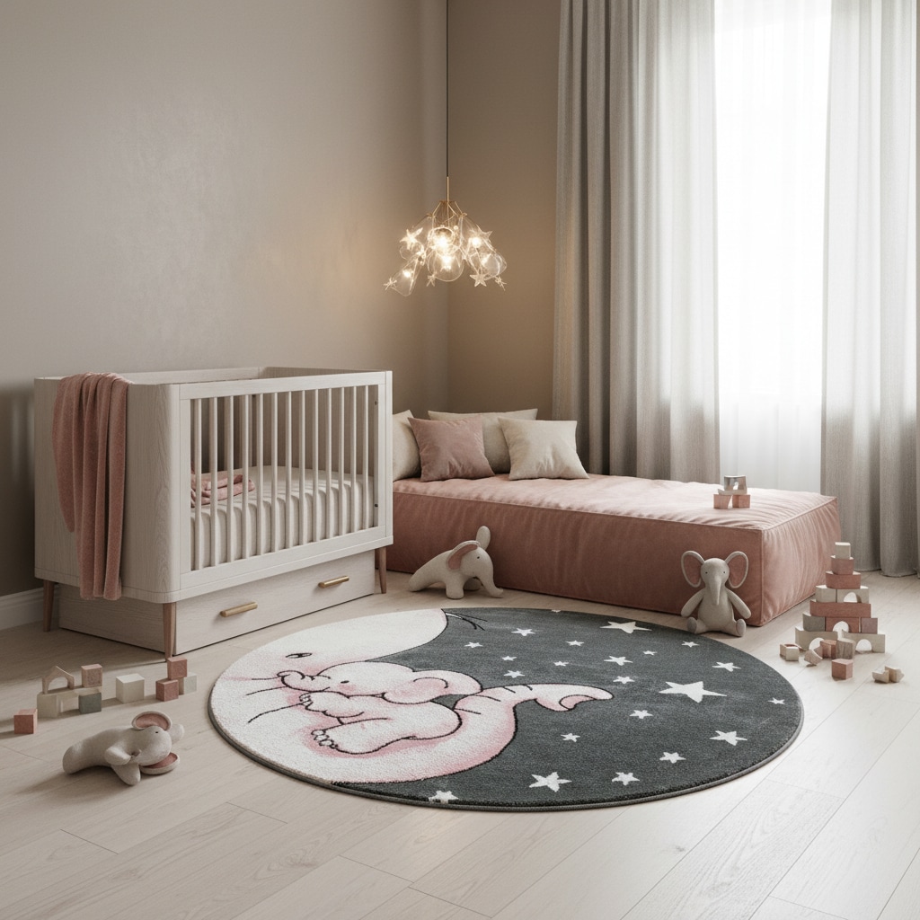 Kinderteppich TASNA, mit Elefanten-Motiv, Rosa, Ø 160 cm
