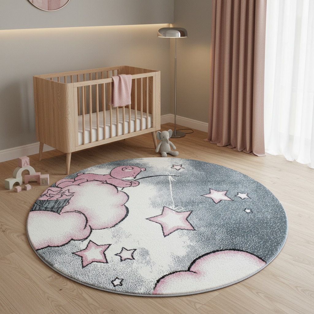 Kinderteppich TASNA, mit B&auml;ren-Motiv, Rosa, &Oslash; 160 cm 