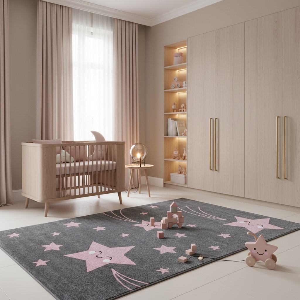 Kinderteppich TASNA, mit Sternen-Motiv, Rosa, 120 x 170 cm